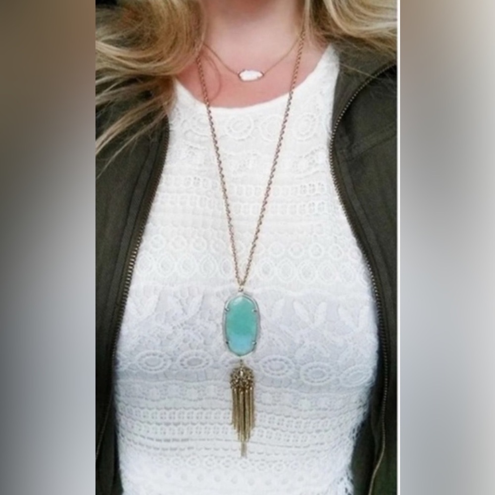 KENDRA SCOTT • Gold Rayne Green Chalcedony Tassel Necklace